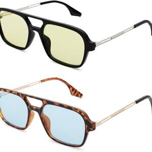 Retro 70s Aviator Sunglasses Vintage Square UV Protection for Women Men 2 Pack